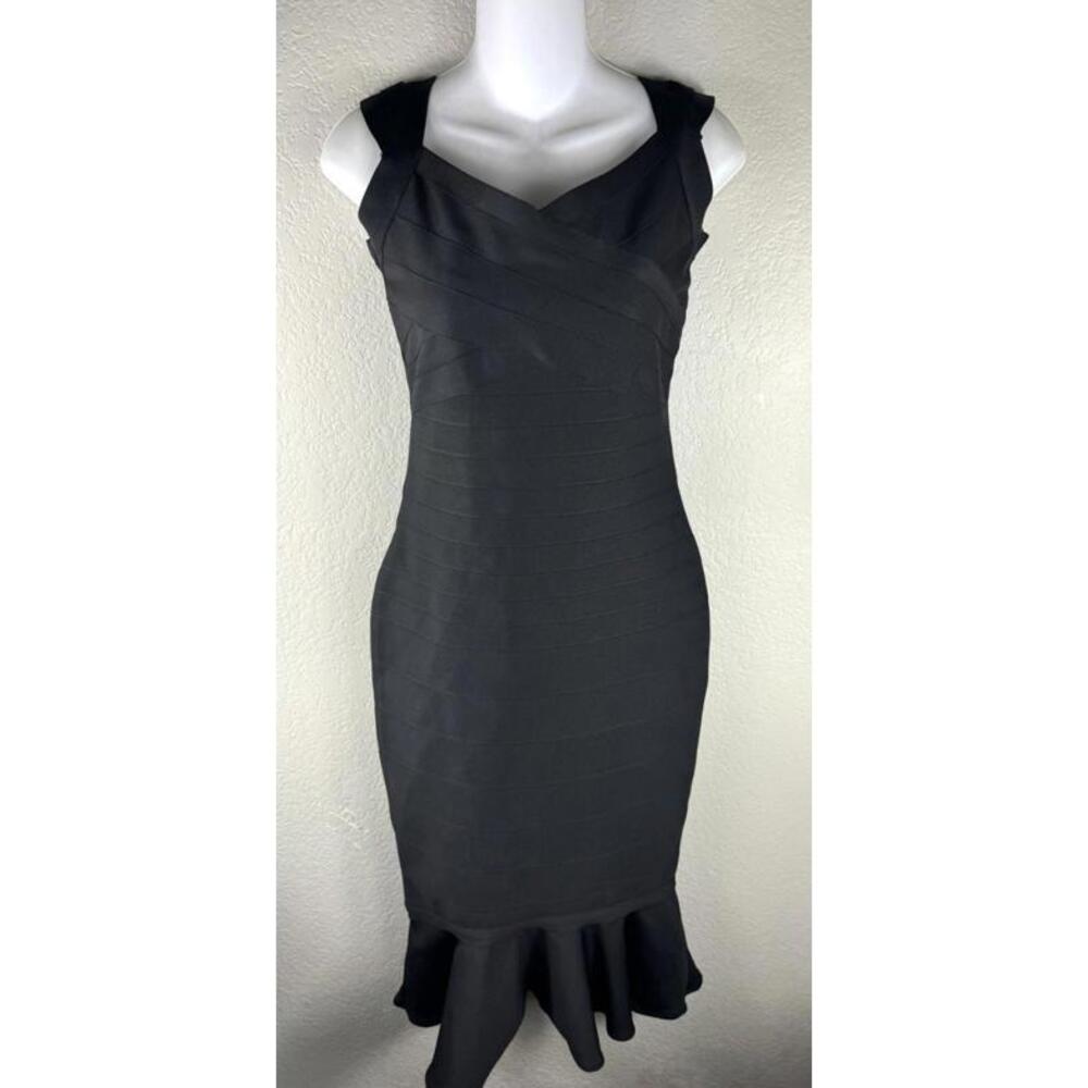 Herve Leger Style Black Bandage Midi Cocktail Dress Sweetheart Medium